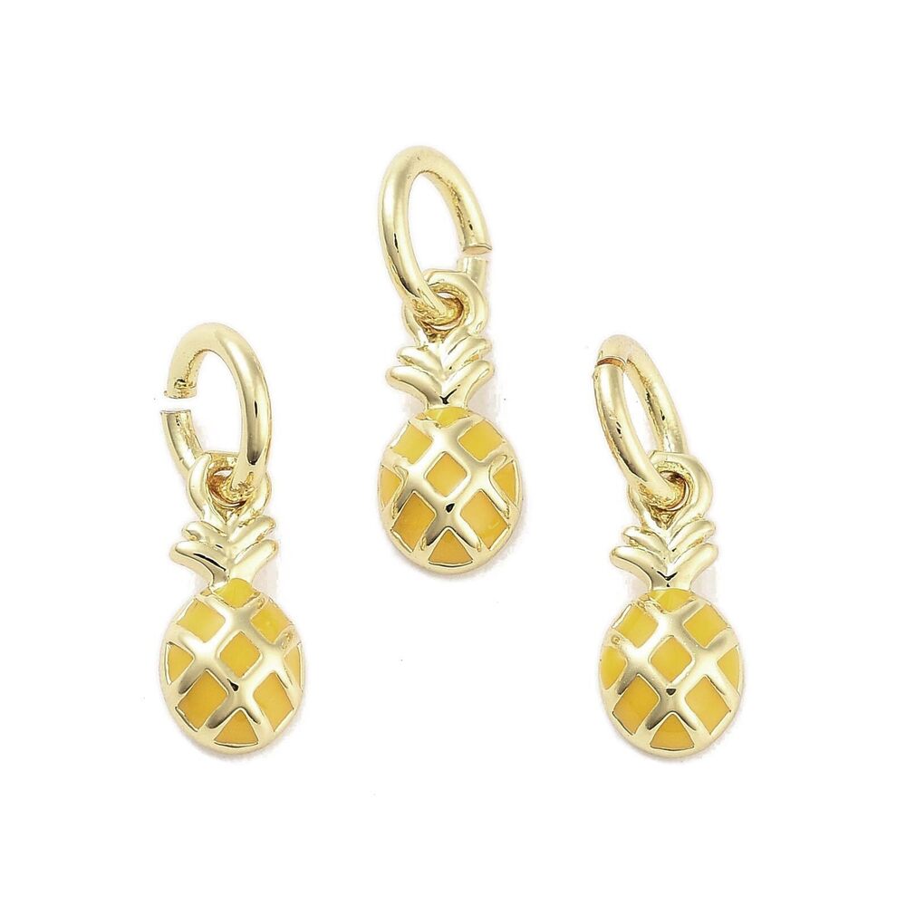 9368 10 pcs Yellow Pineapple Enamel Brass Charms Lovely Summer-themed